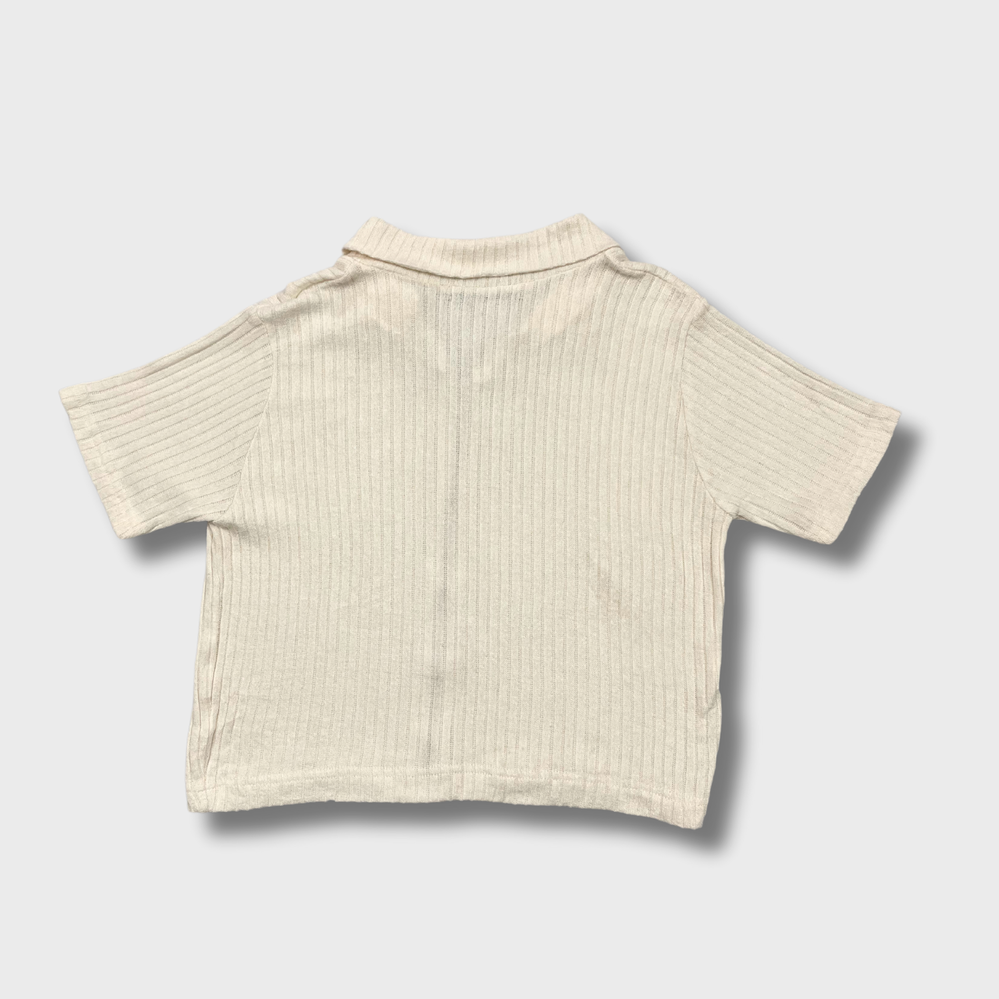 Women’s White Ribbed Korean Top – Half Sleeves with Chain Detail | Size XS | Chic & Trendy
