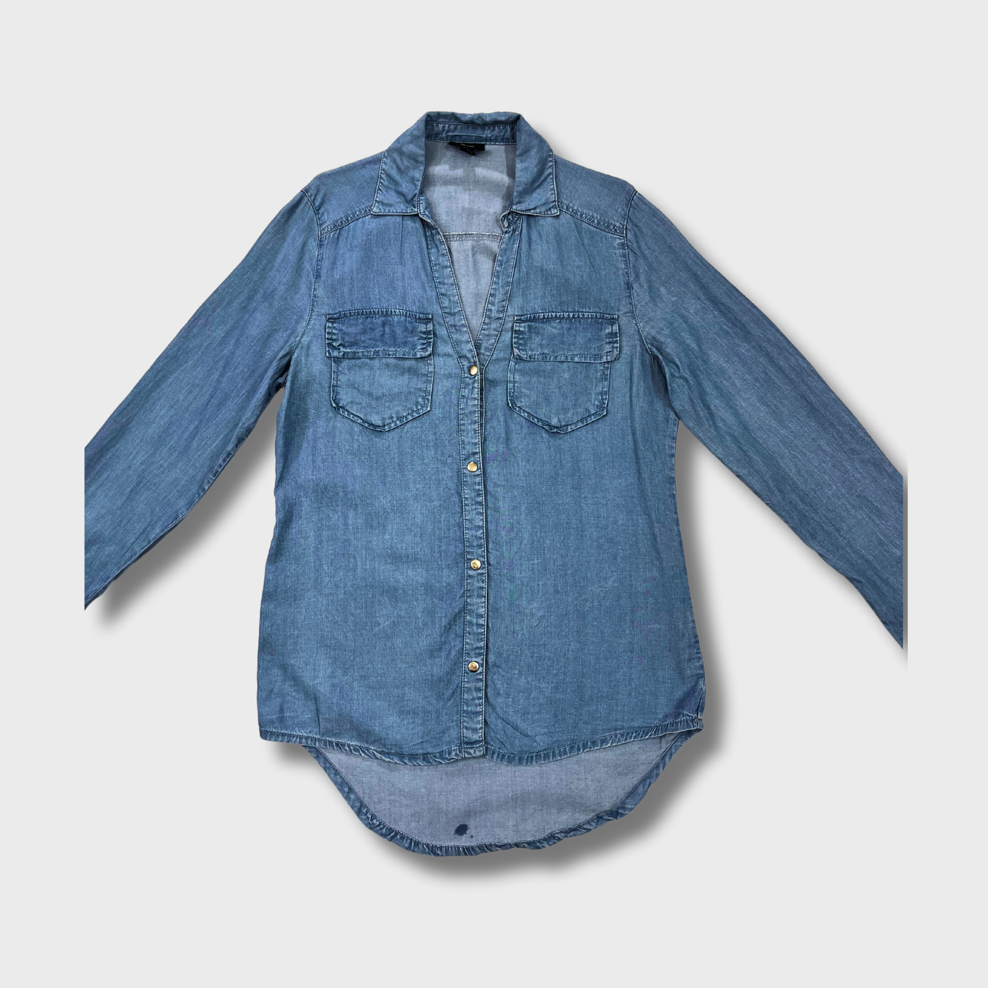 Women’s Denim Blue Cotton Shirt – Size XS | WASSAUO® Classic Comfort & Style