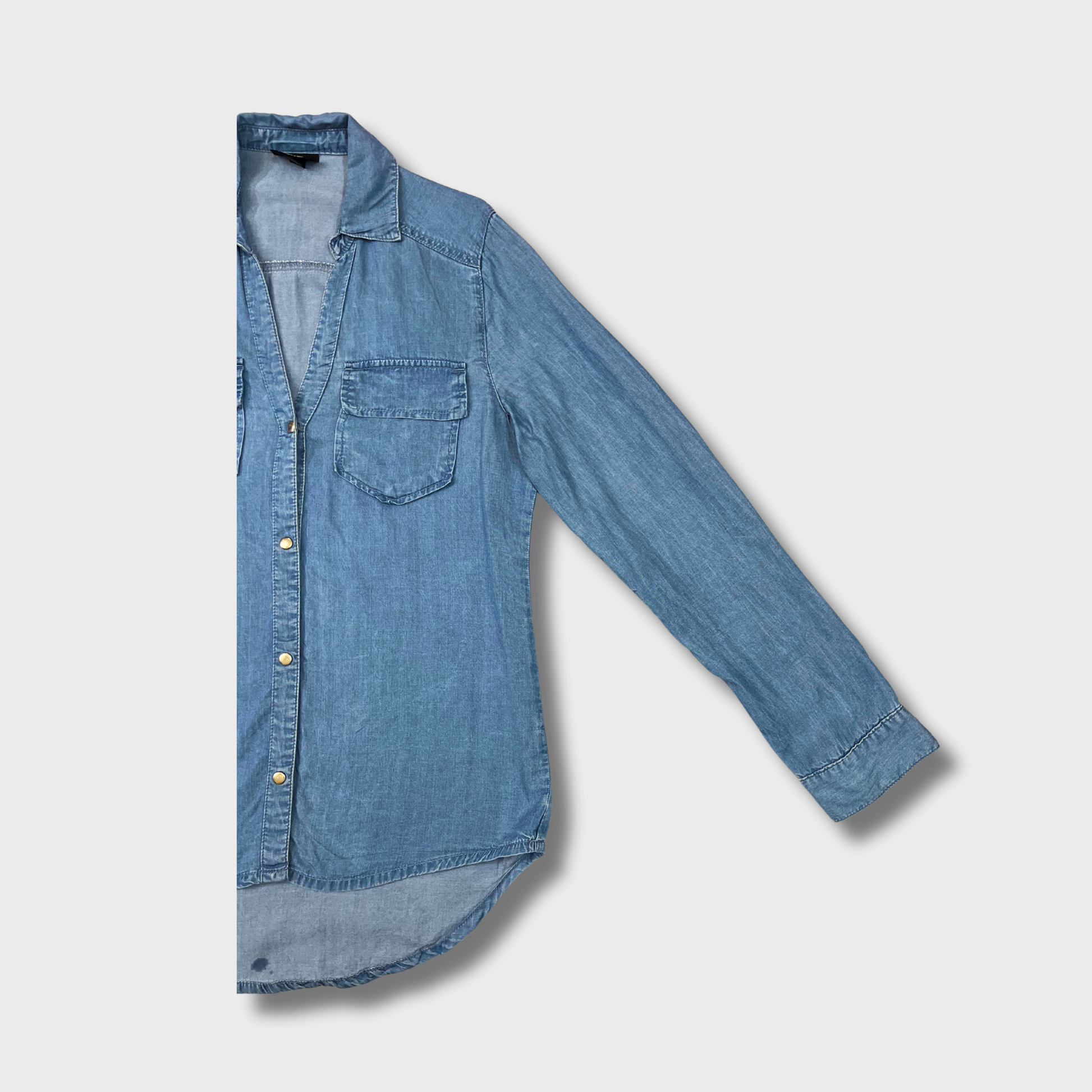 Women’s Denim Blue Cotton Shirt – Size XS | WASSAUO® Classic Comfort & Style