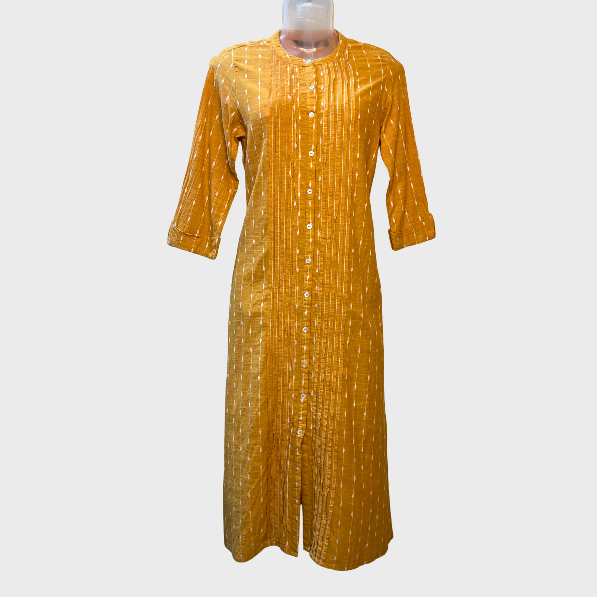 Women’s Deep Yellow Long Kurti – Office & Casual Wear | Button Front Open Pockets | Size XS | MILANGE