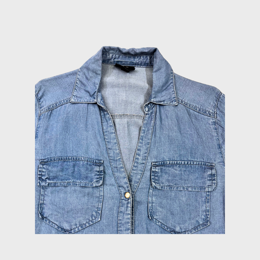 Women’s Denim Blue Cotton Shirt – Size XS | WASSAUO® Classic Comfort & Style