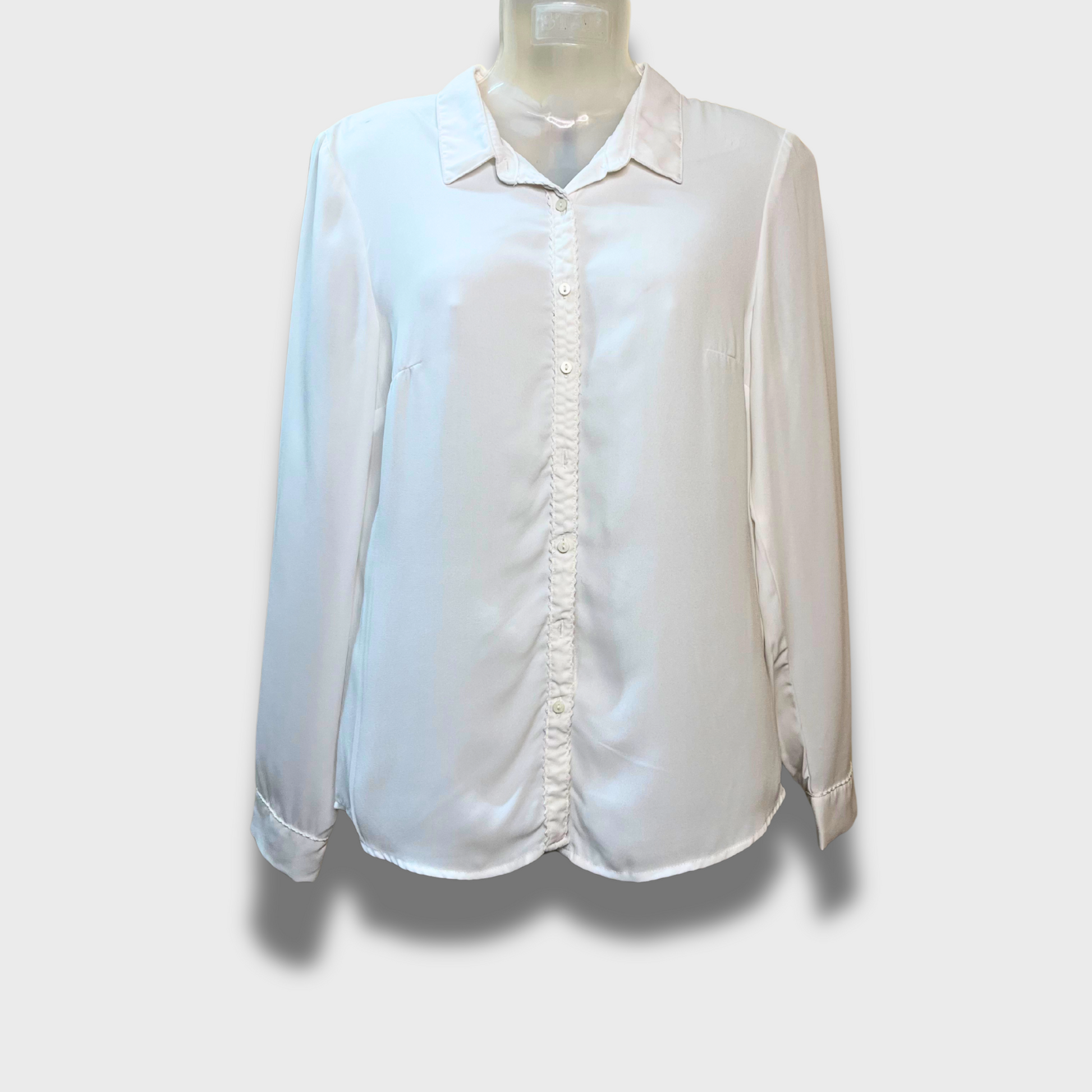 Women’s Creamish White Georgette See-Through Shirt – Size M | Office Wear Elegance by CamaiEU