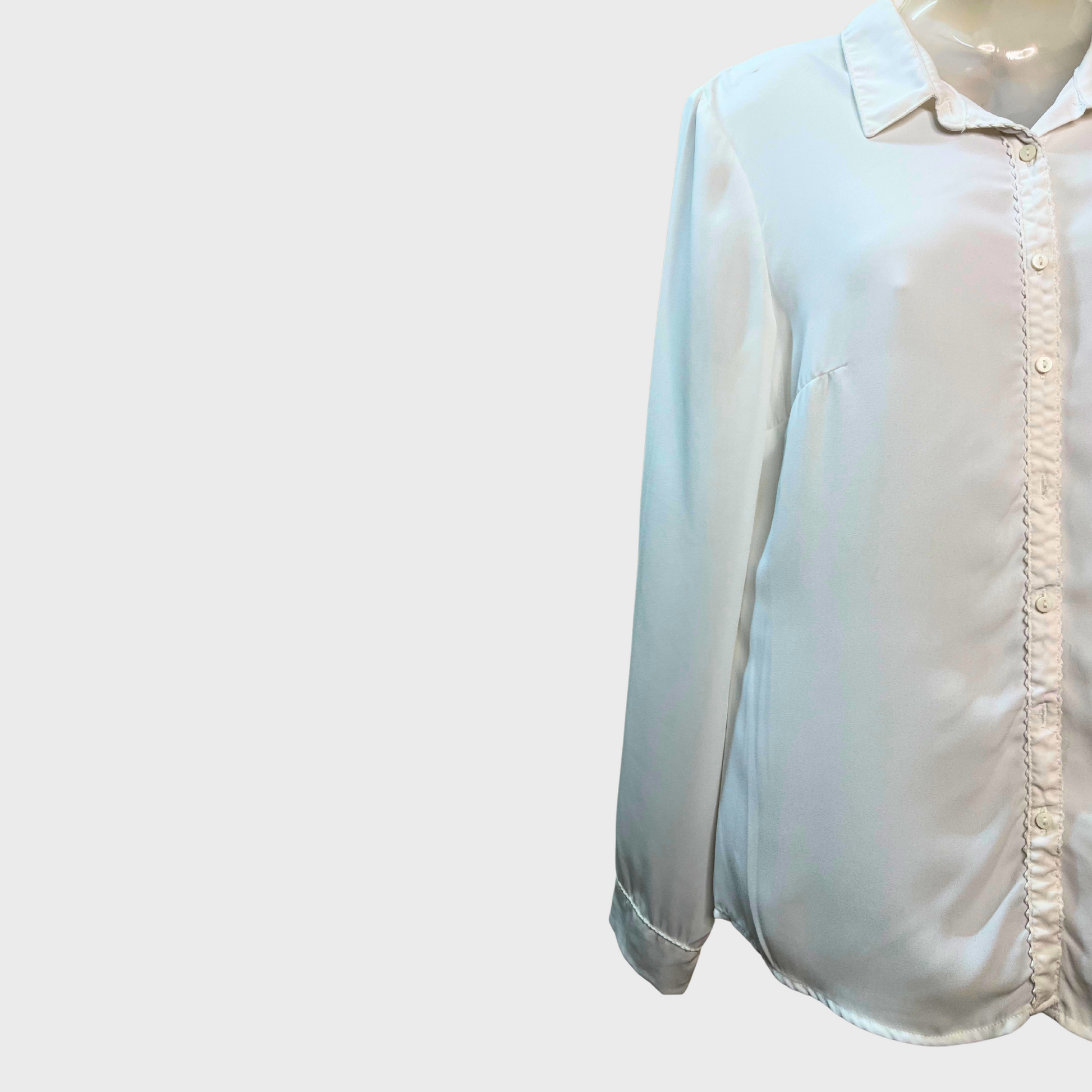 Women’s Creamish White Georgette See-Through Shirt – Size M | Office Wear Elegance by CamaiEU