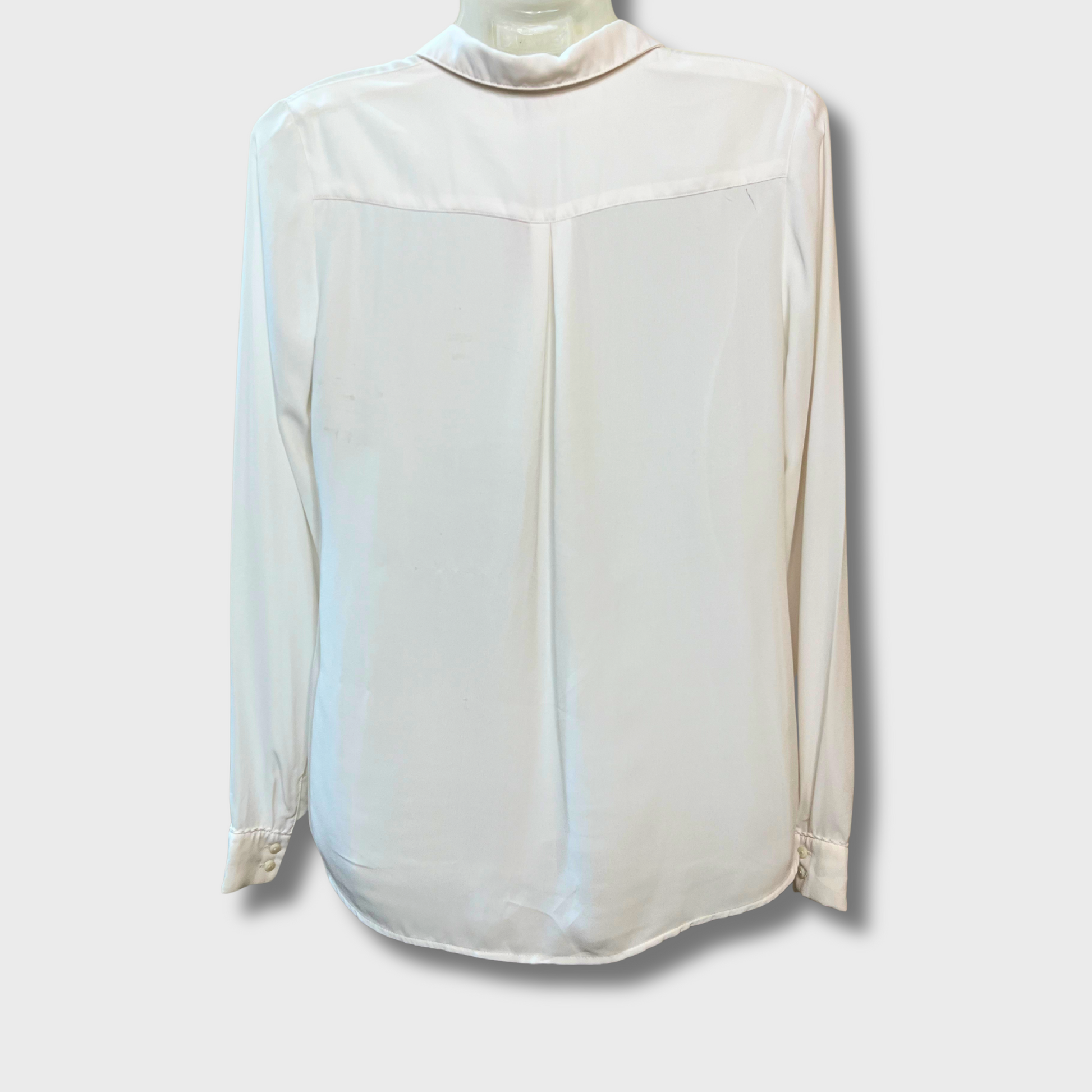 Women’s Creamish White Georgette See-Through Shirt – Size M | Office Wear Elegance by CamaiEU