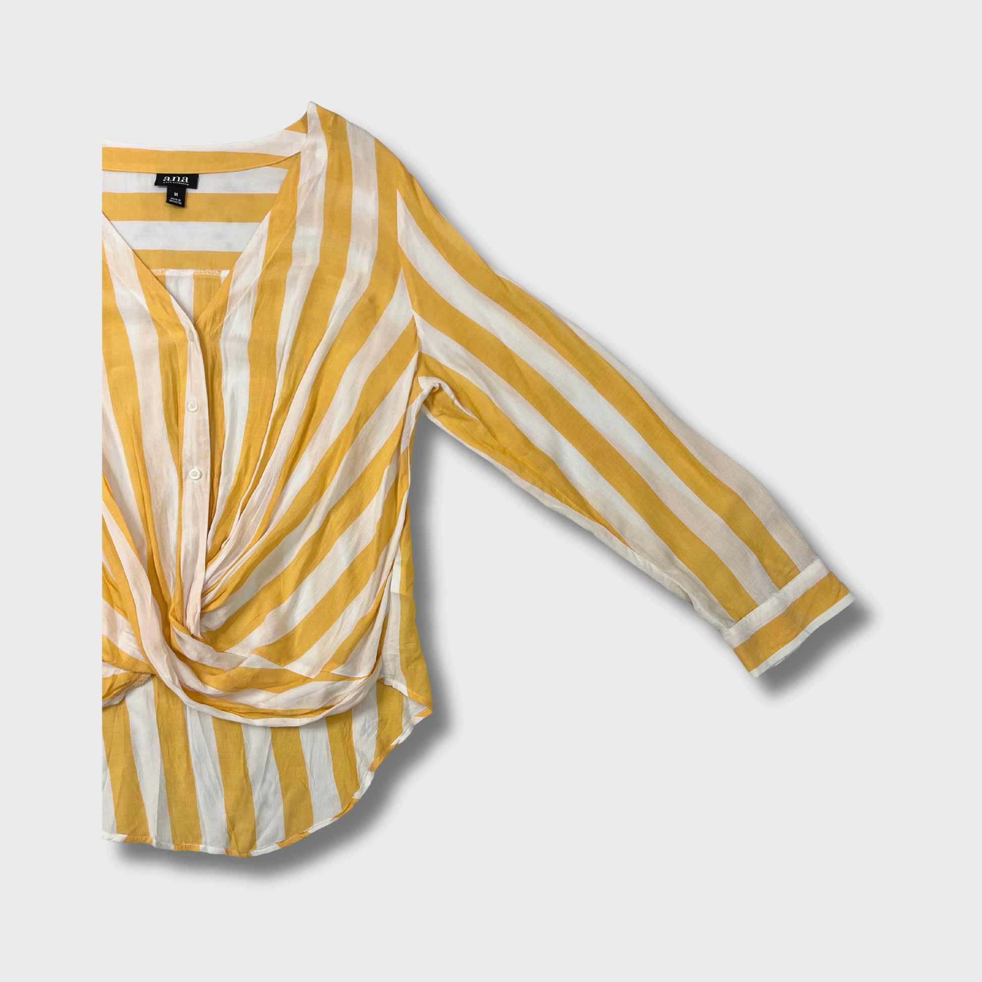 Women’s Yellow & White Striped Fancy Top – Size M | ANA® Cotton Long Sleeve Blouse