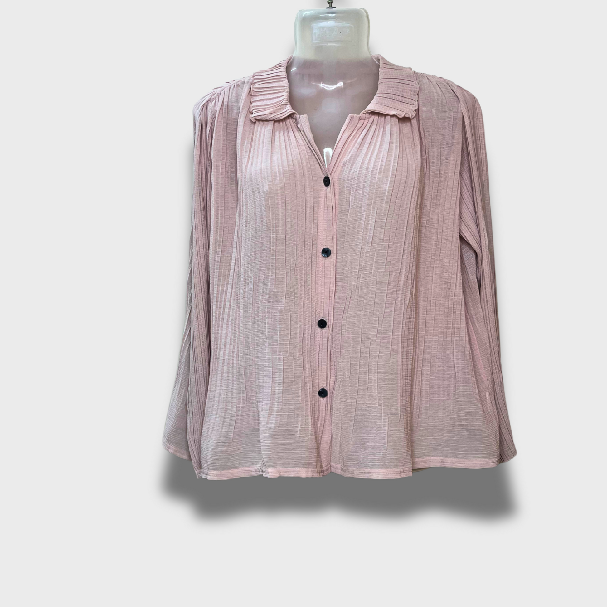 Women’s Fancy Pleated Georgette shirt – Nude Pink, Front Open Sheer Elegance