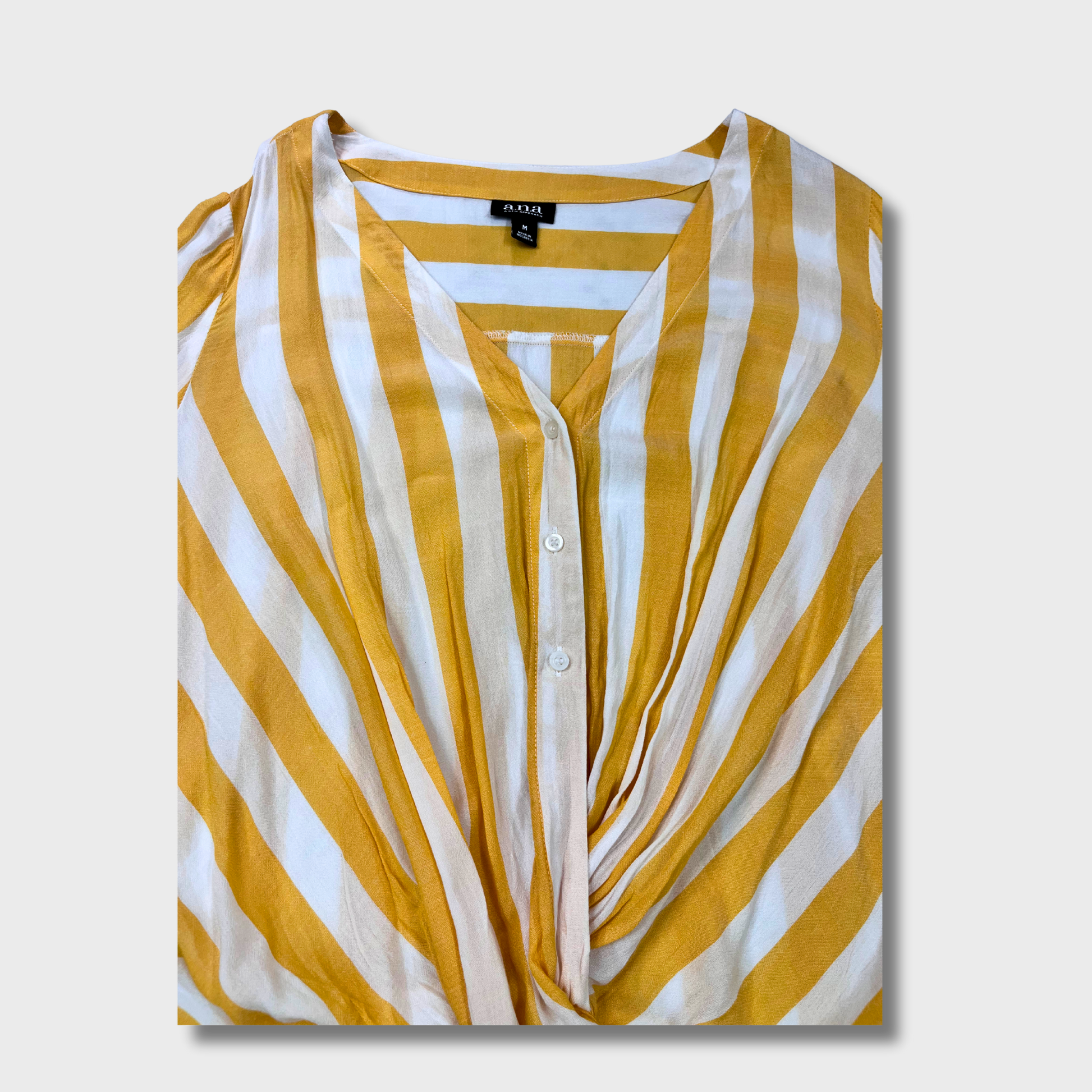 Women’s Yellow & White Striped Fancy Top – Size M | ANA® Cotton Long Sleeve Blouse