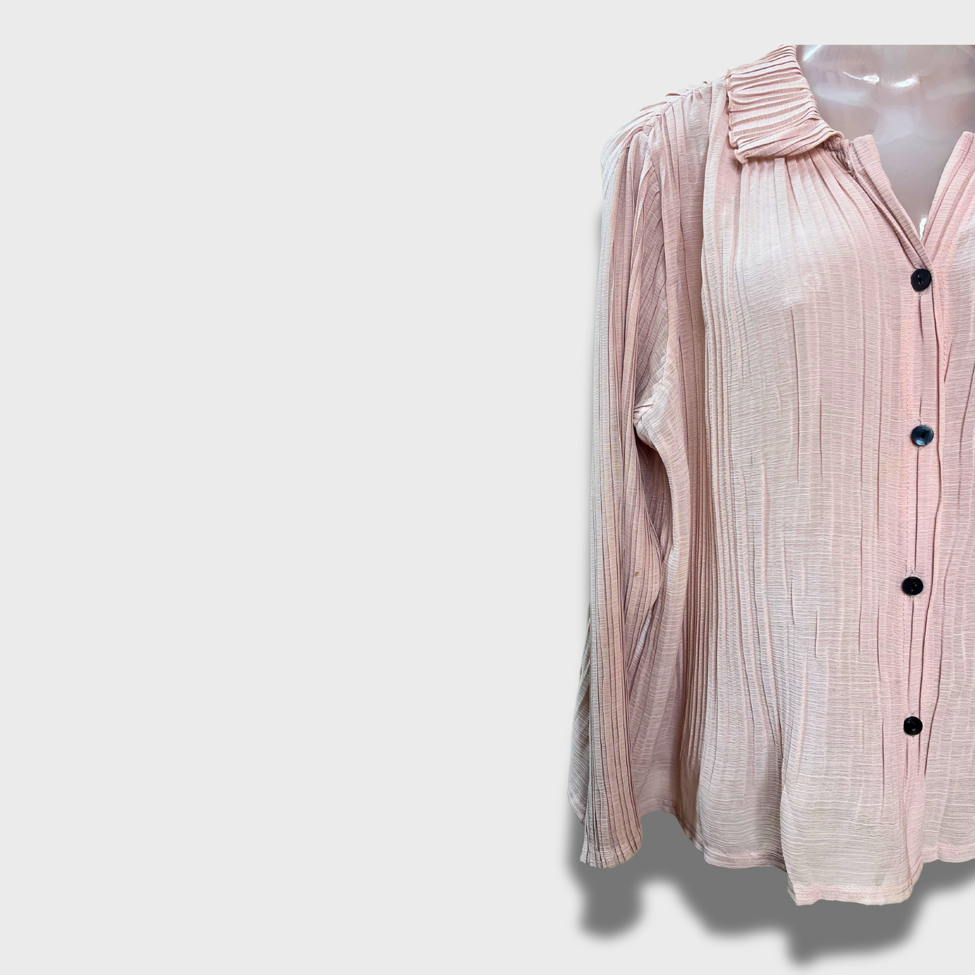 Women’s Fancy Pleated Georgette shirt – Nude Pink, Front Open Sheer Elegance