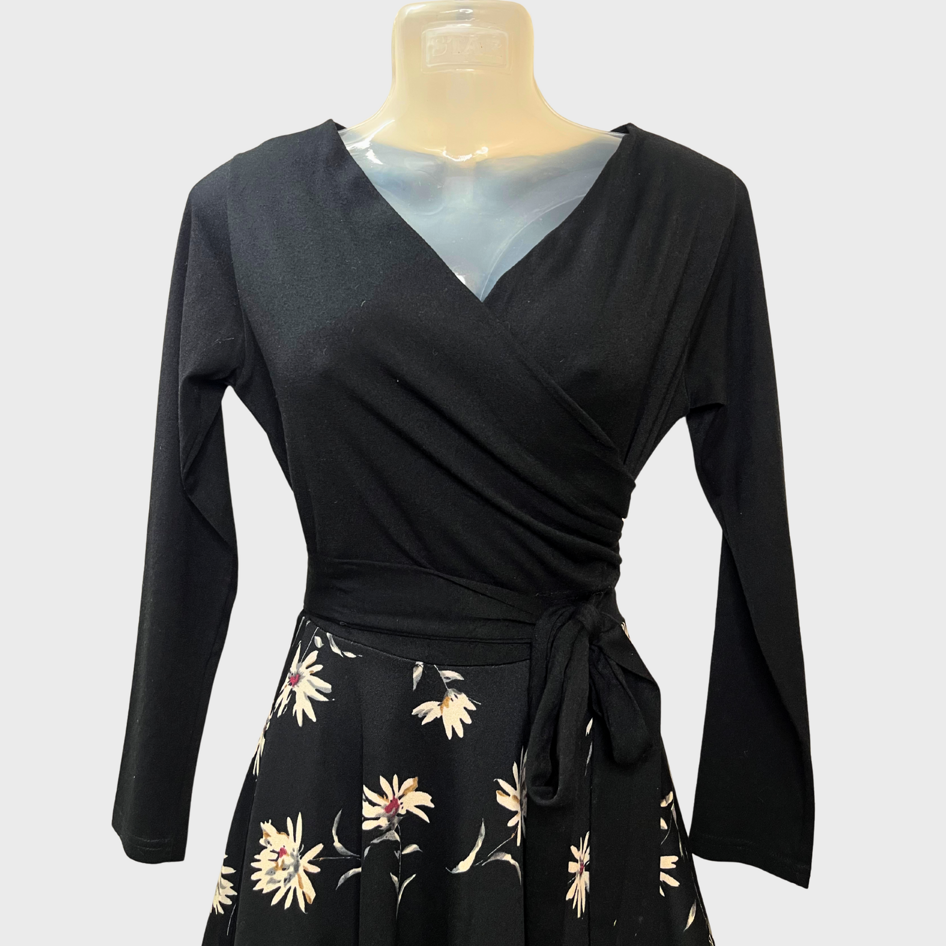 Women’s Floral Print Black Tie Dress – Casual & Chic | Size S by PUMPKIN
