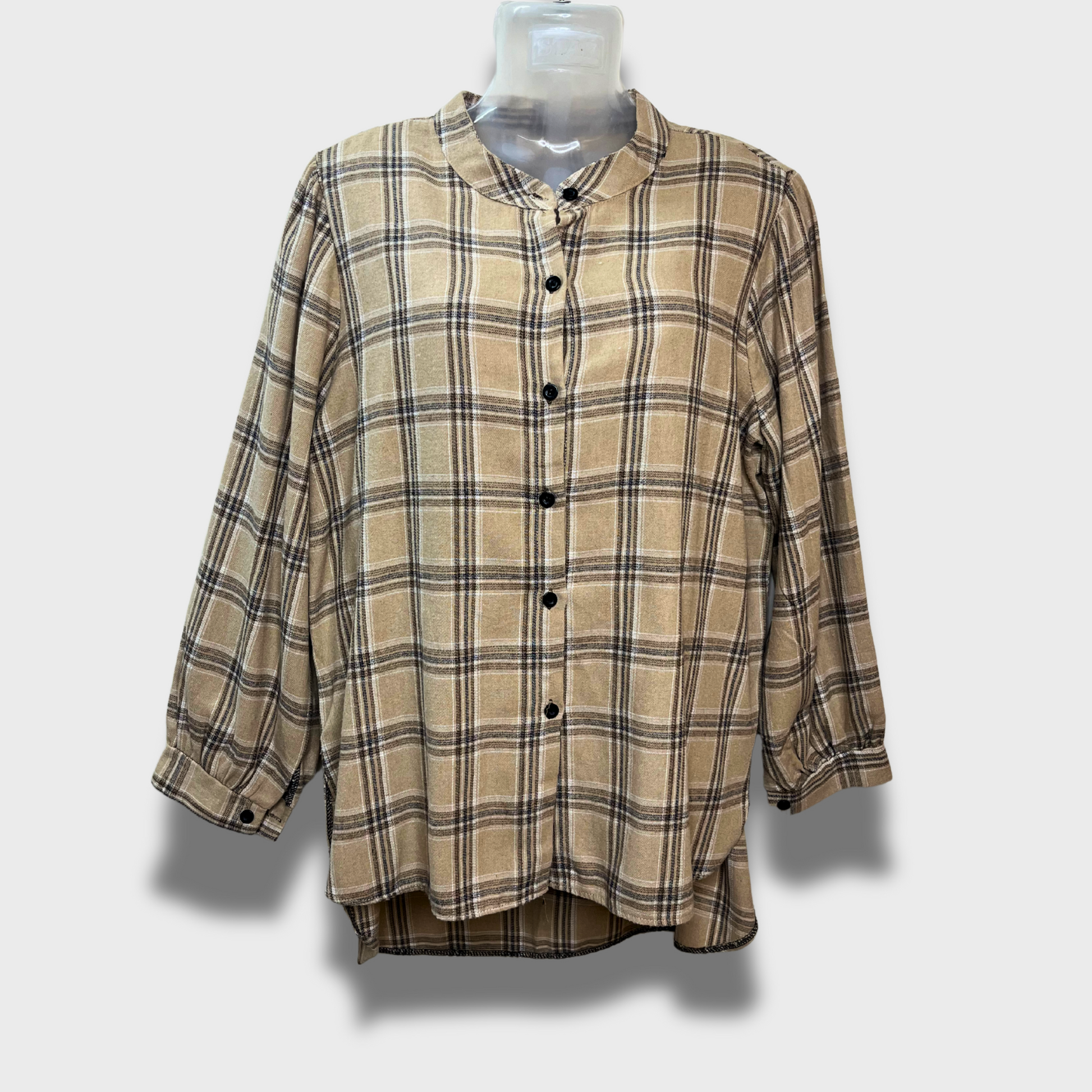 Women’s Light Brown Checkered Flannel Boyfriend Shirt – Oversized XL Comfort