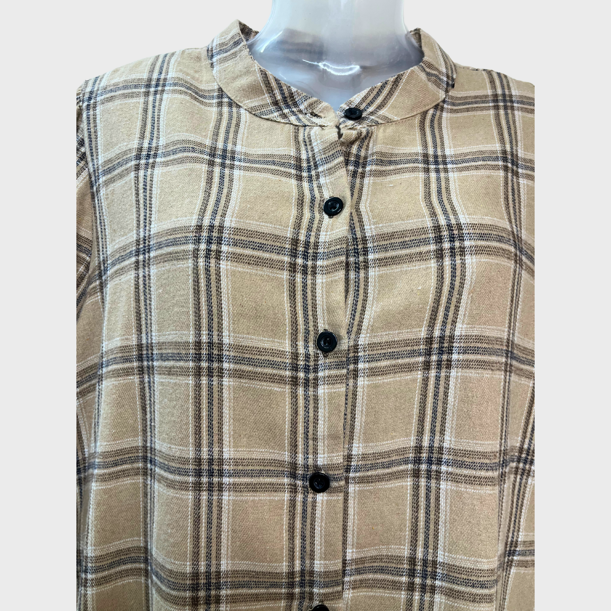 Women’s Light Brown Checkered Flannel Boyfriend Shirt – Oversized XL Comfort