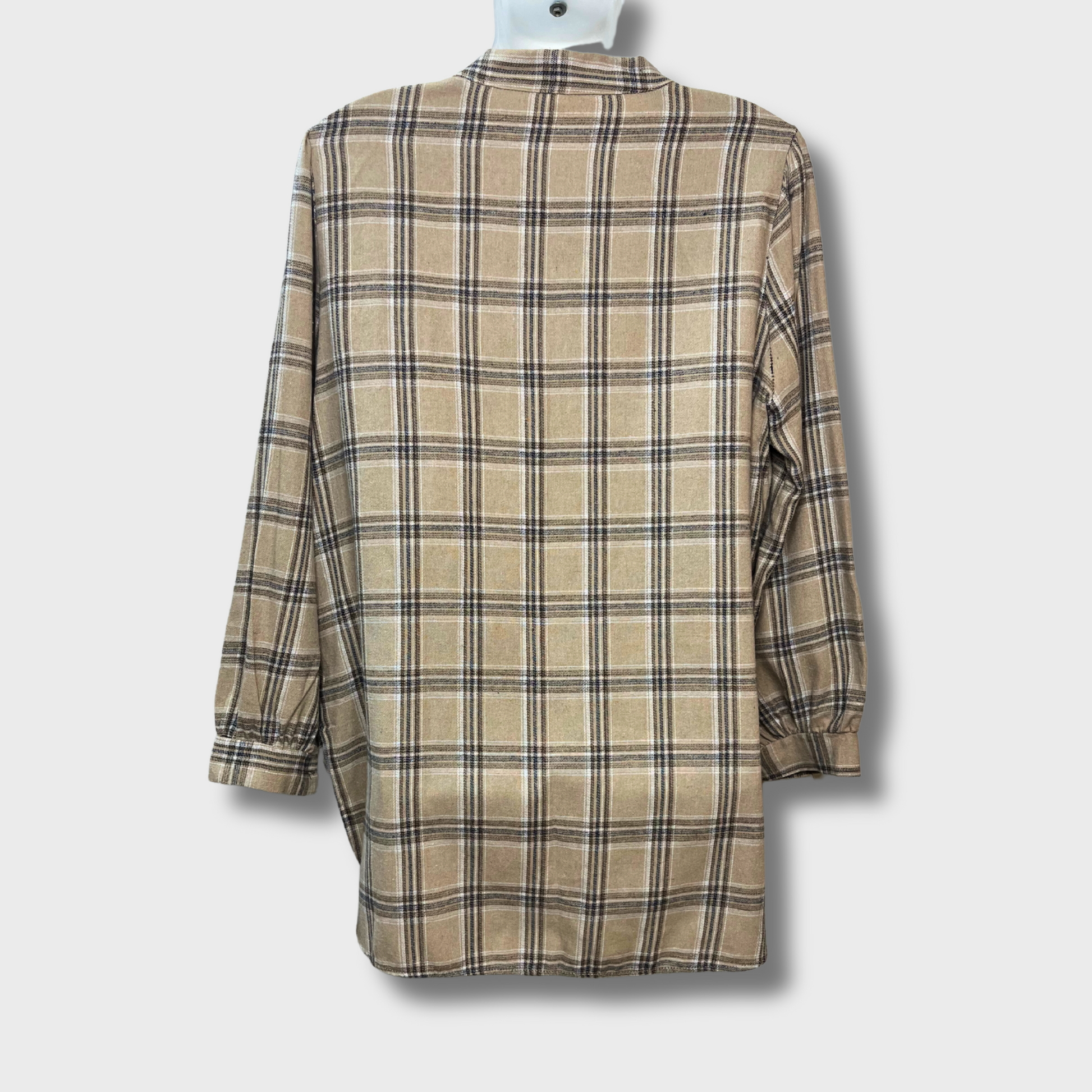 Women’s Light Brown Checkered Flannel Boyfriend Shirt – Oversized XL Comfort