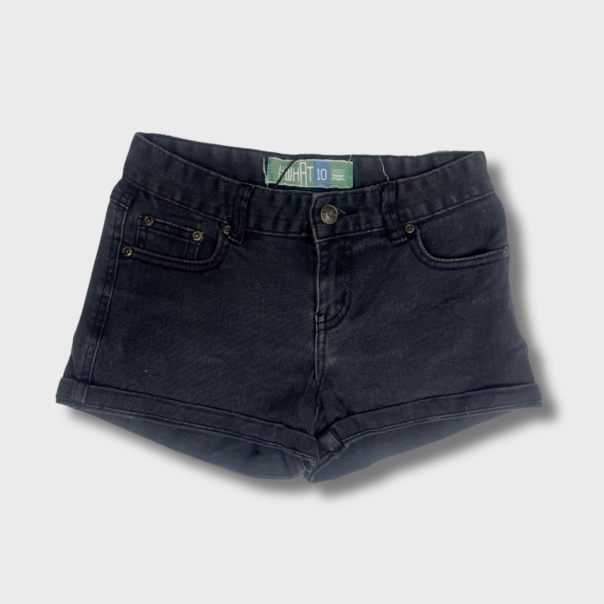 Women’s Vintage Charcoal Black Denim Shorts – Size 24 Waist | Retro Styling by Rivers®