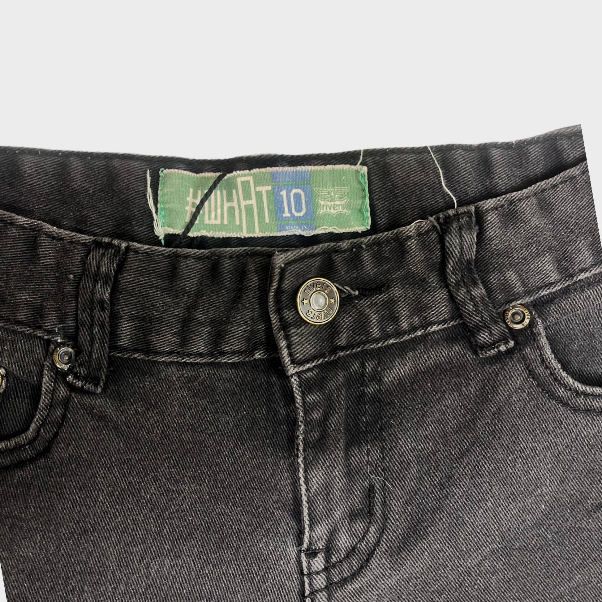 Women’s Vintage Charcoal Black Denim Shorts – Size 24 Waist | Retro Styling by Rivers®