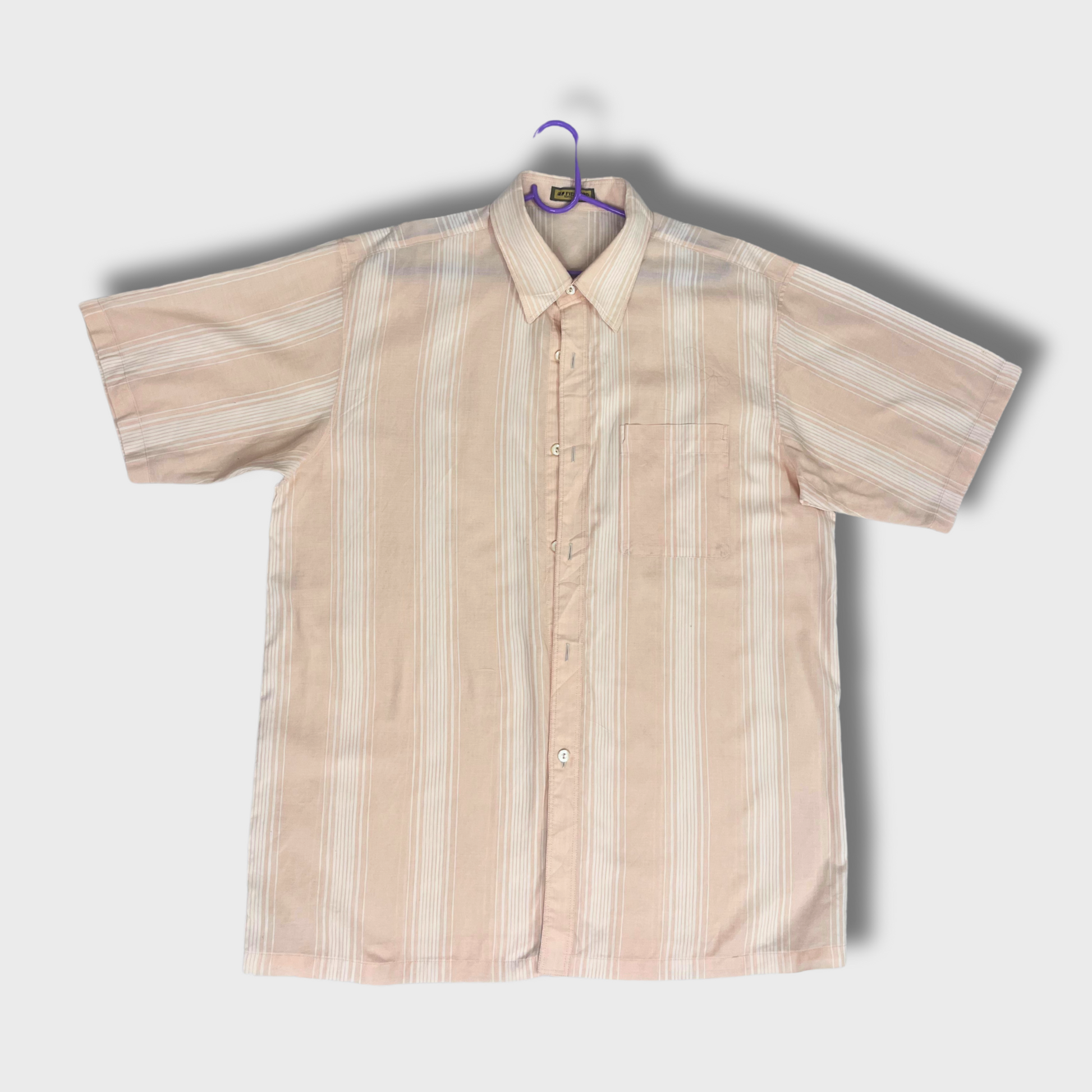 Men's Peach & White Stripes Cotton Casual Shirt – Half-Sleeve Size XL | Fiel-Lord Tokyo® Relaxed Fit