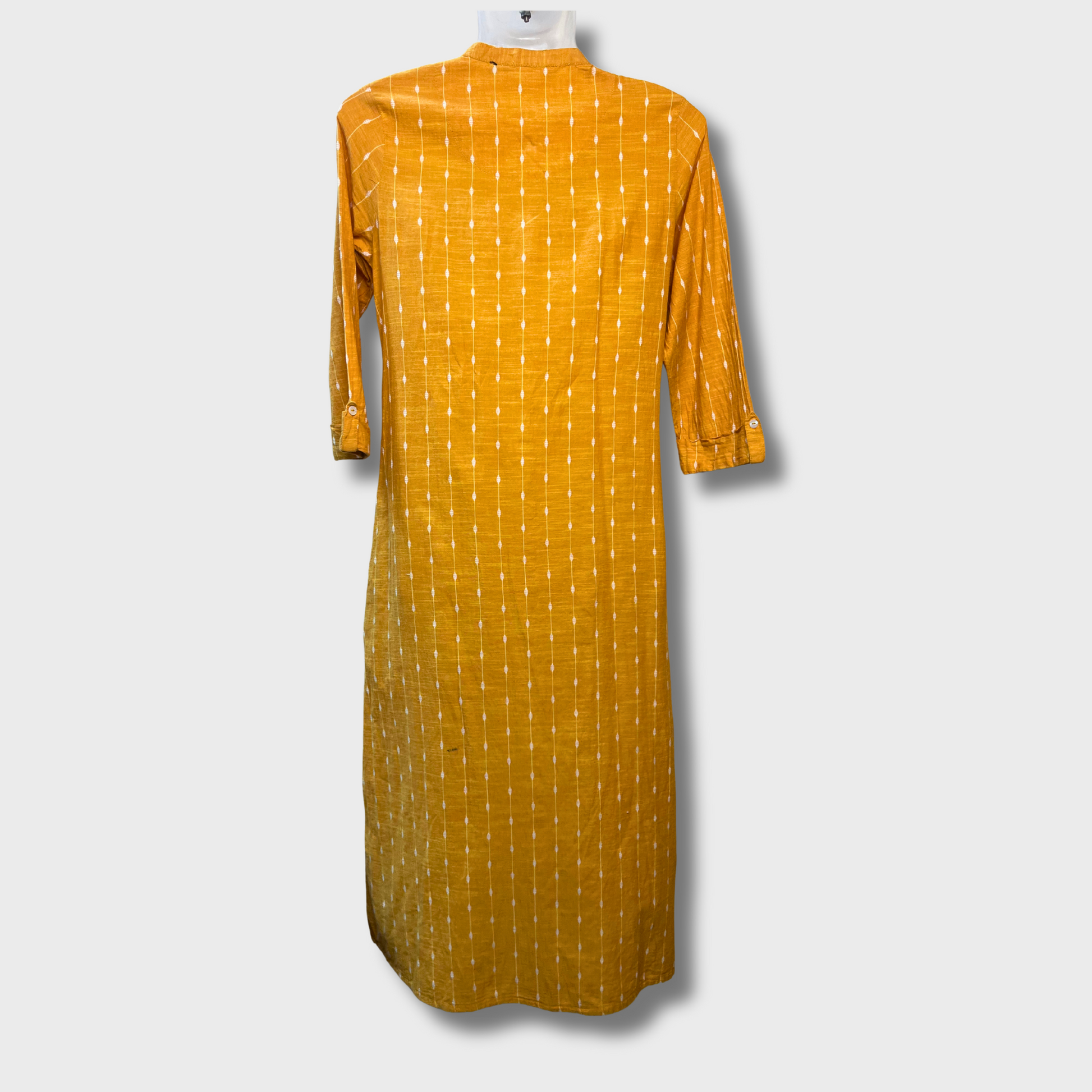 Women’s Deep Yellow Long Kurti – Office & Casual Wear | Button Front Open Pockets | Size XS | MILANGE