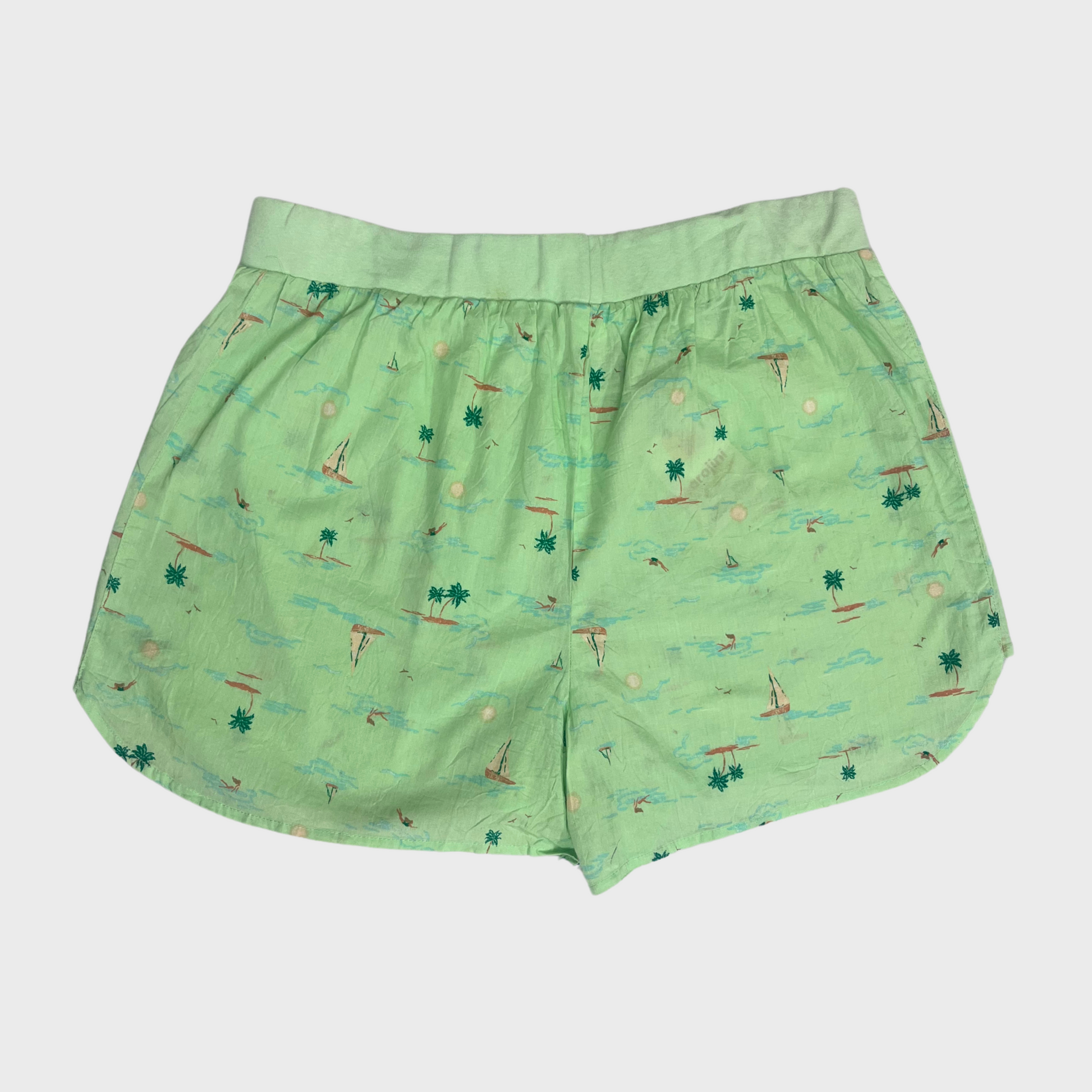 Women’s Mint Green Printed Shorts – Size M | Cotton Comfort with Pockets | Stylish & Functional