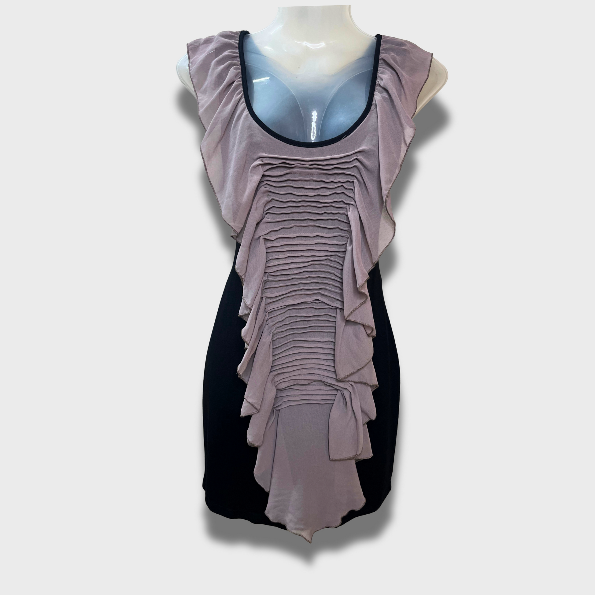 Women’s Chic Sleeveless Bodycon Dress – Black Size M | Ruffled Detail & Figure-Hugging Fit