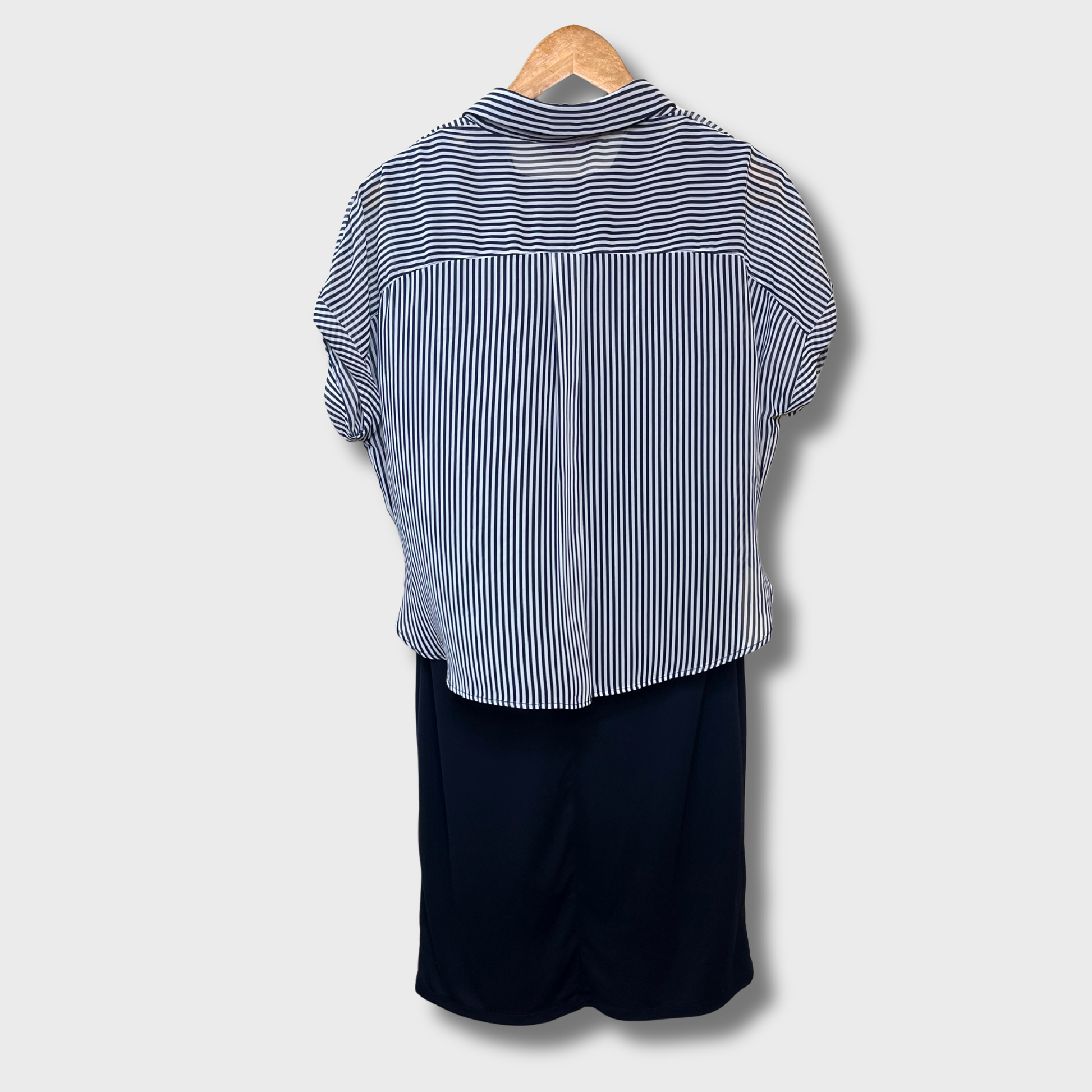 Navy Blue Long Rayon Dress for Women – Elegant & Flowy with Georgette Overshirt | Size M by Flamingo