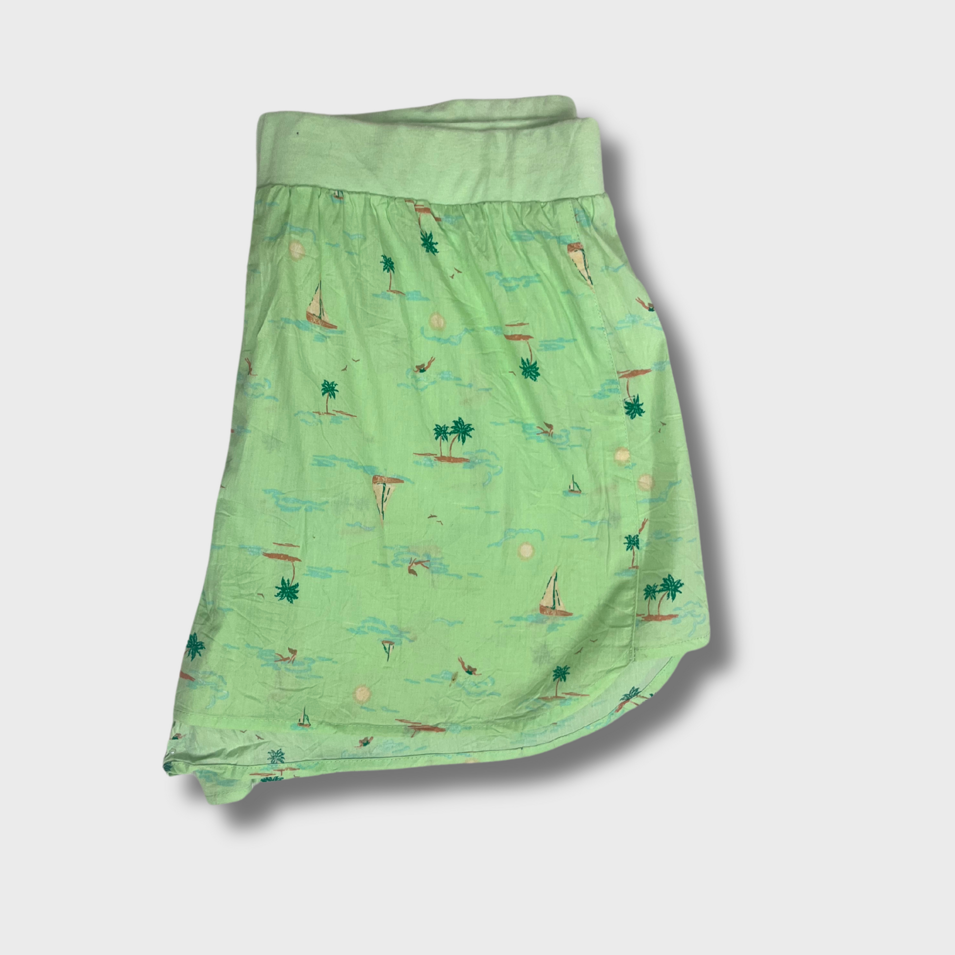 Women’s Mint Green Printed Shorts – Size M | Cotton Comfort with Pockets | Stylish & Functional