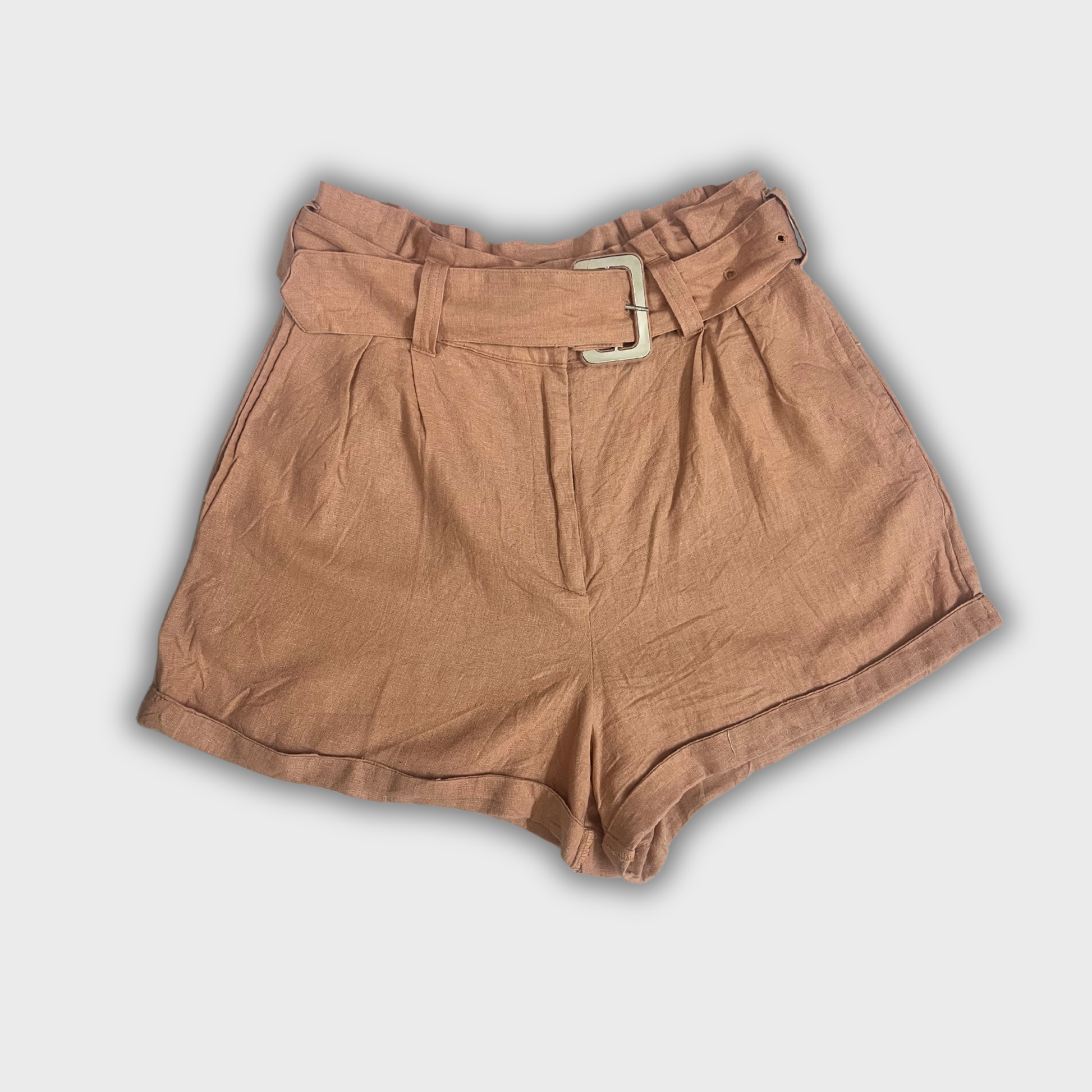 Women’s Stylish Nude Pink Shorts with Pockets & Belt – Size 28 Waist | Cotton Comfort by Glassons