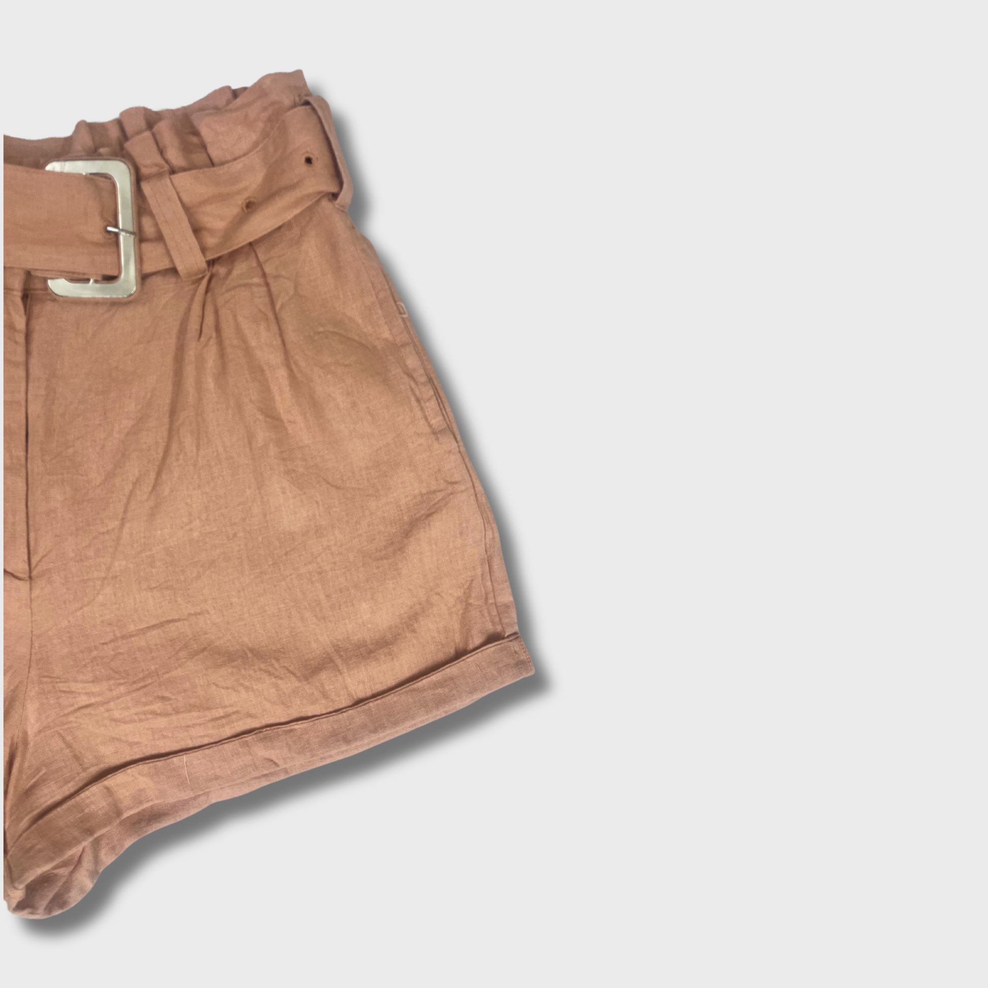 Women’s Stylish Nude Pink Shorts with Pockets & Belt – Size 28 Waist | Cotton Comfort by Glassons