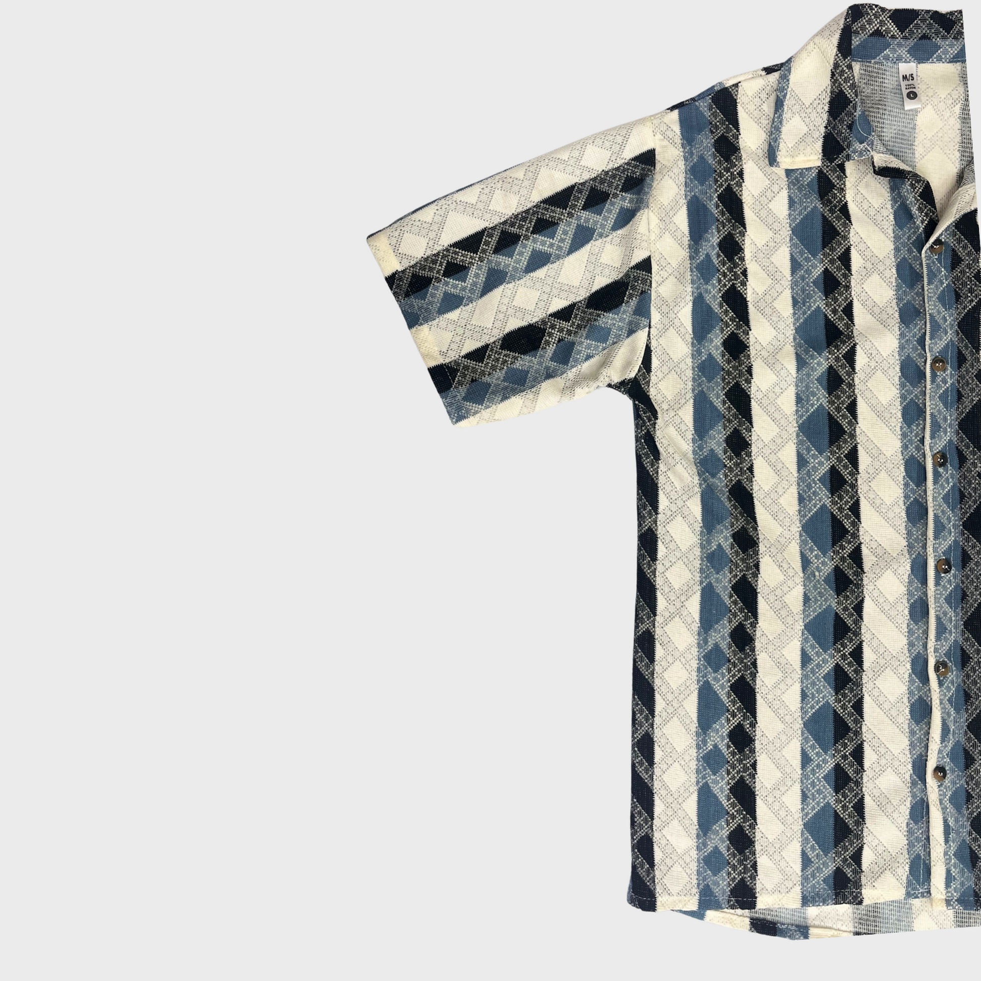 Men's Casual Half-Sleeve Shirt – White with Blue & Black Stripes | Size M | Breathable & Stylish