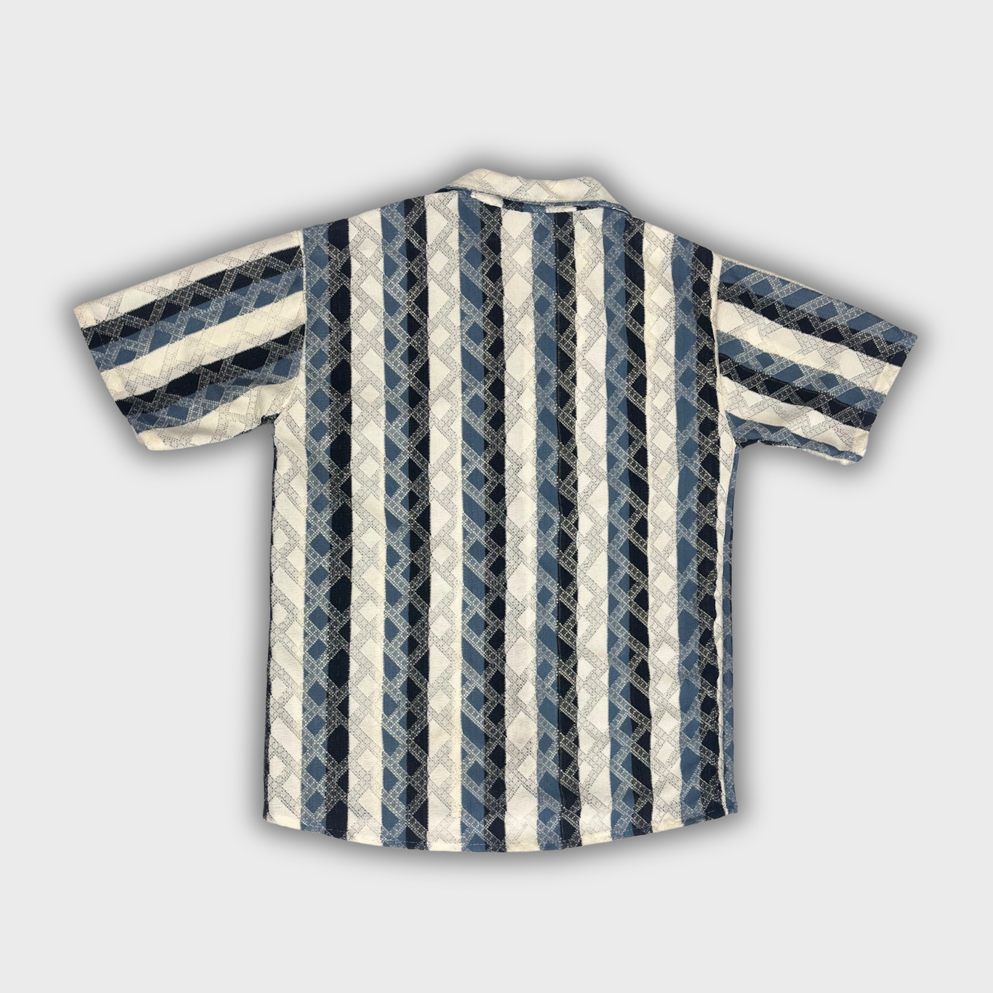 Men's Casual Half-Sleeve Shirt – White with Blue & Black Stripes | Size M | Breathable & Stylish