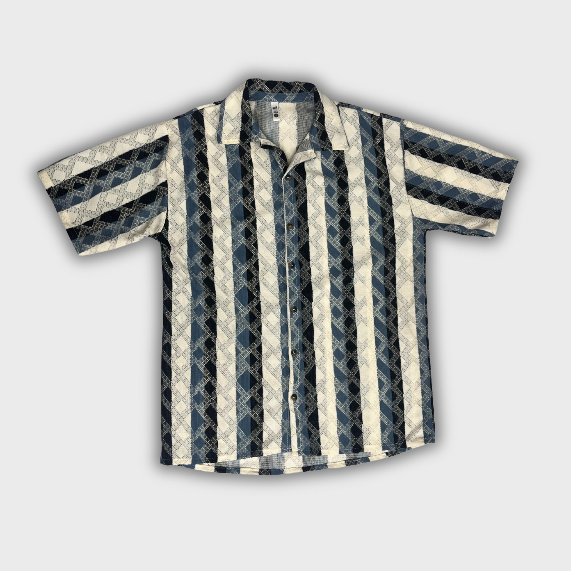 Men's Casual Half-Sleeve Shirt – White with Blue & Black Stripes | Size M | Breathable & Stylish