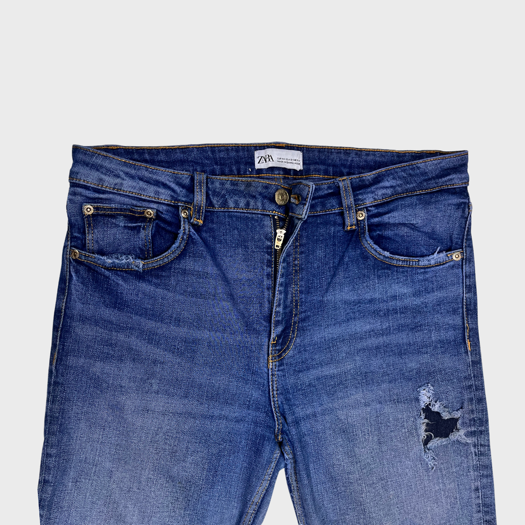 Zara Blue Ripped Denim Jeans for Women - Designer Ankle Detail