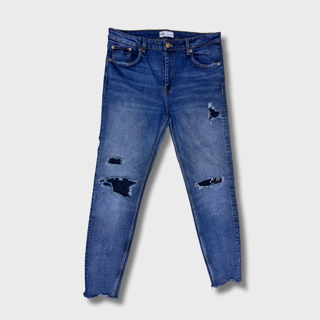 Zara Blue Ripped Denim Jeans for Women - Designer Ankle Detail