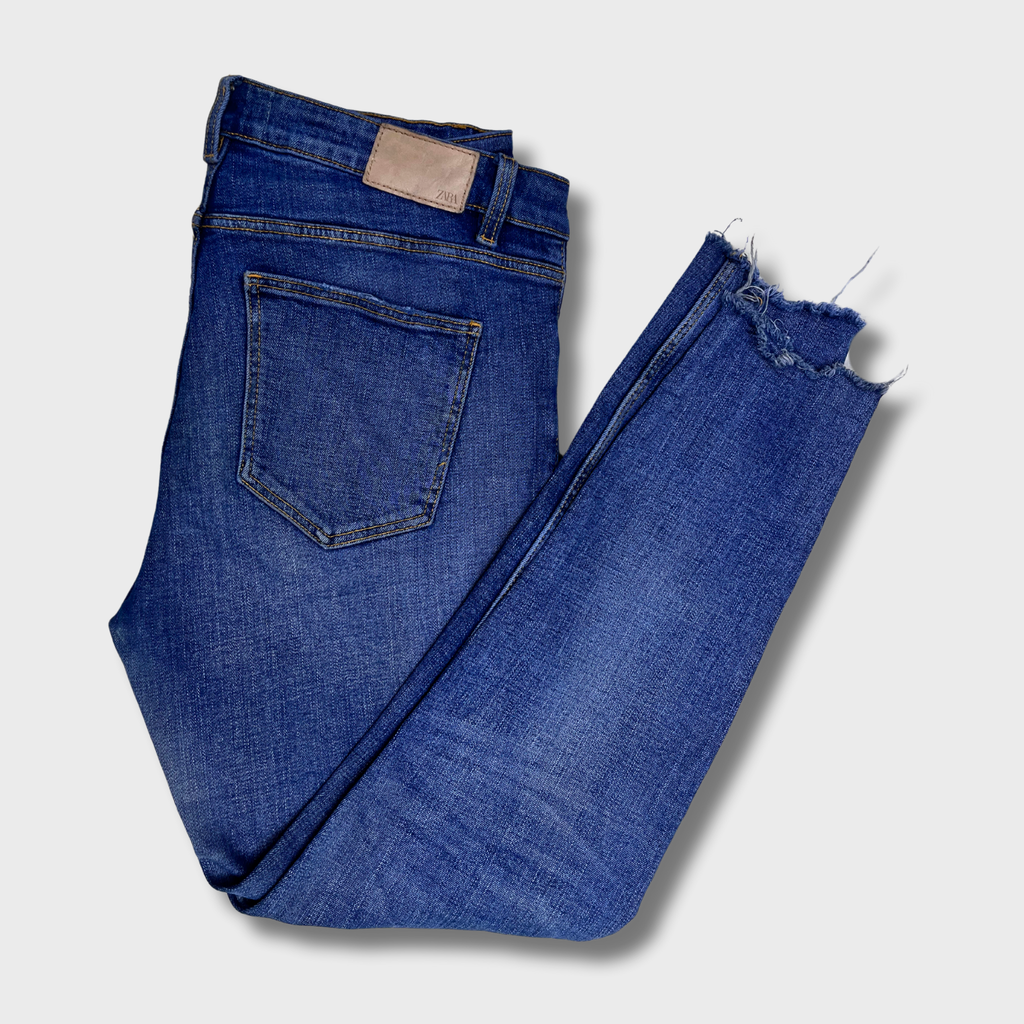 Zara Blue Ripped Denim Jeans for Women - Designer Ankle Detail