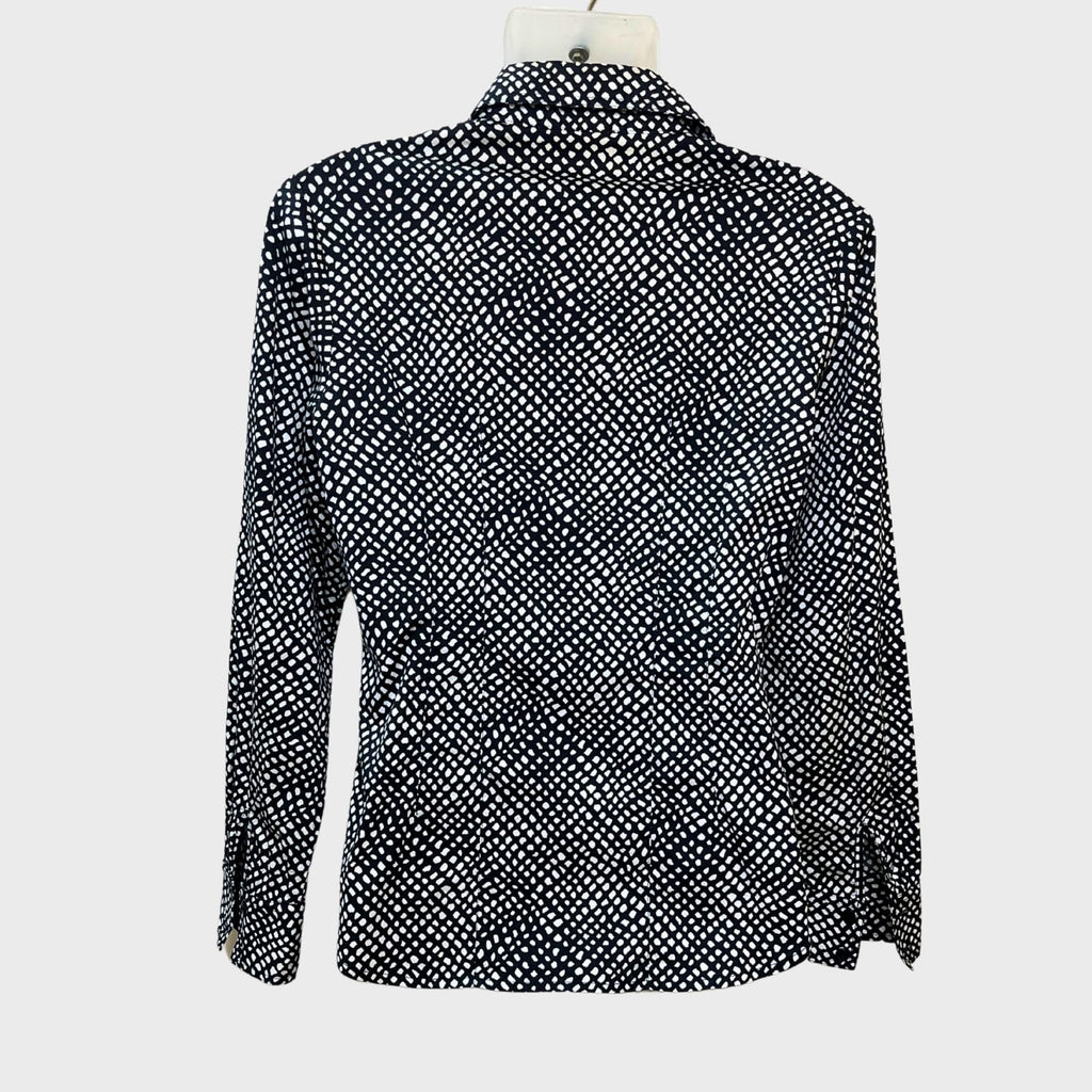 Women’s Black & White Printed Collared Shirt – Size M | Chic & Versatile Button-Up Top